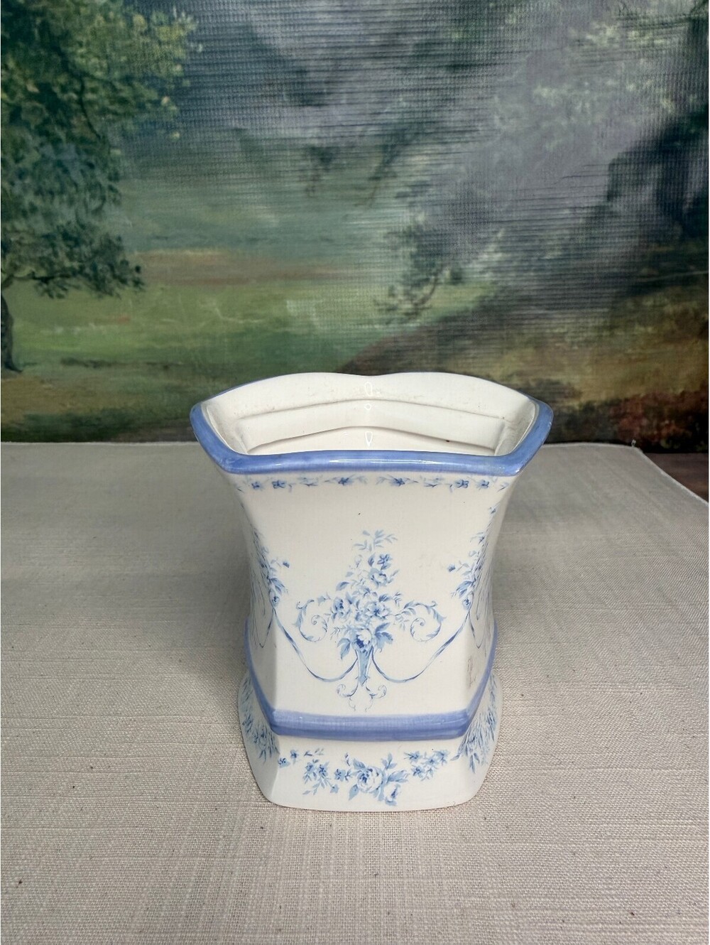 Laura Ashley Vintage Style Blue and White Floral Ceramic Vase